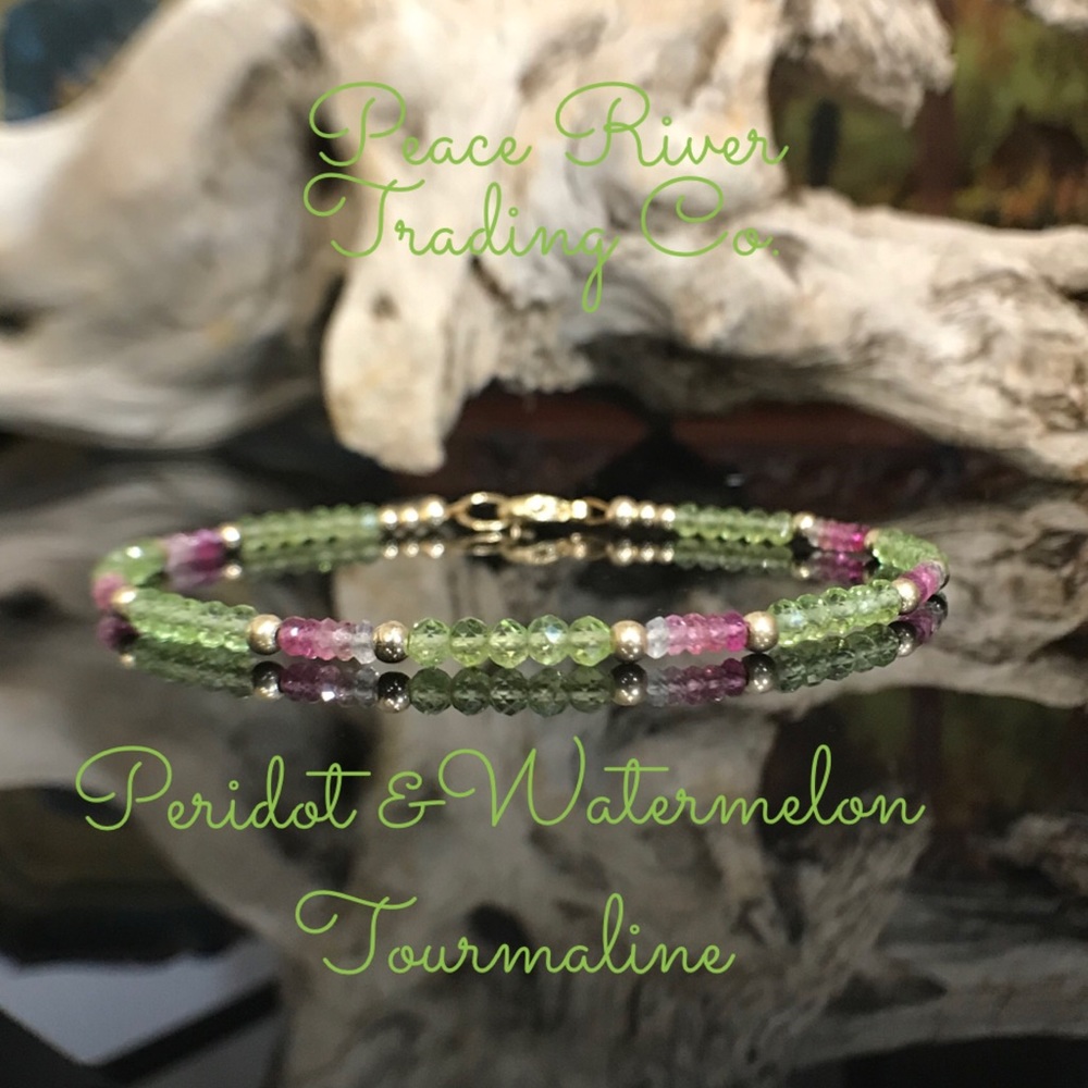 Peridot Pink Tourmaline 14K Gold Filled Bracelet